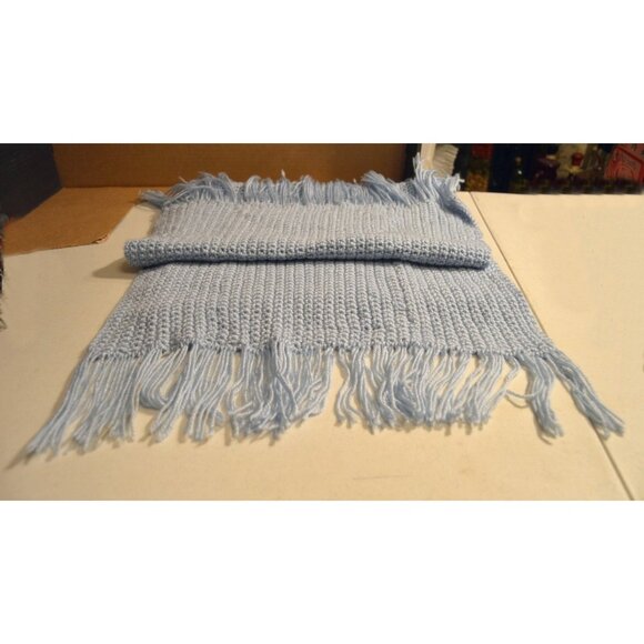 Blue Crocheted Scarf Wrap w/ 2 Pockets & Fringe Classic No Tags No ID ~60" x 16" - Picture 2 of 2